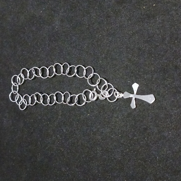 Womans Bracelet 925 Cross Chain link 7 1/2\